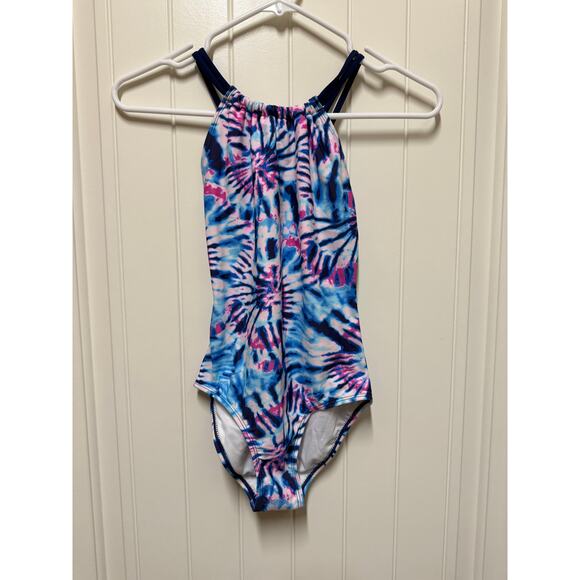 Kanu Surf Girls' Jasmine Beach Sport Halter One Piece Swimsuit, Camille Denim 12 - Picture 2 of 8